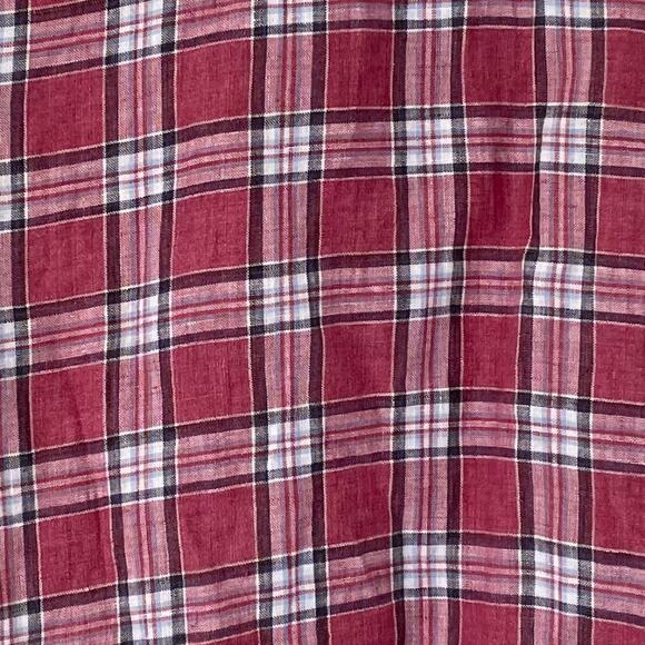 Banana Republic Camden Standard Fit Red Plaid Button Up Linen Shirt, M - Picture 5 of 12